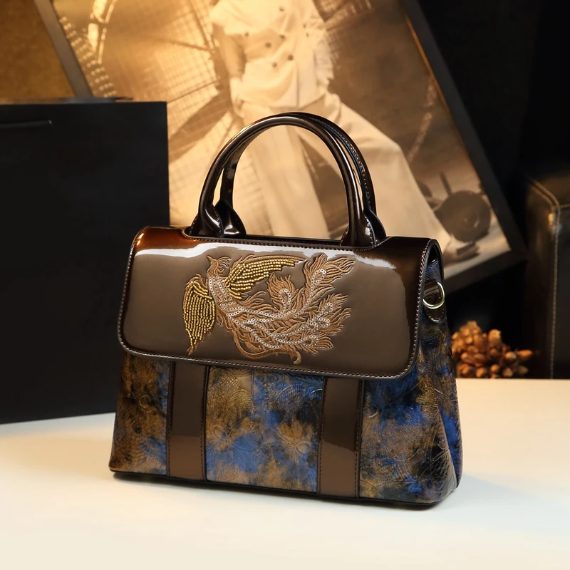 

Embroidery Phoenix Leather Women's Handbags 2025 New Luxury Fashion Shoulder Messenger Bag Large Capacity Portable Tote Bags