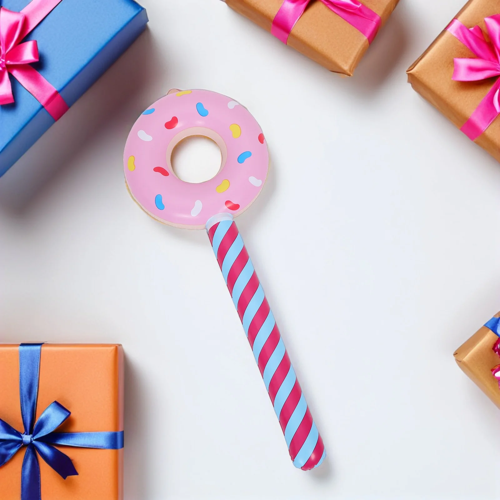 6Pcs Donut Shape Balloons 80Cm PVC Inflatable Stick Party Decor for Candyland Birthday Pool Theme Events Photo Booth Backdrop