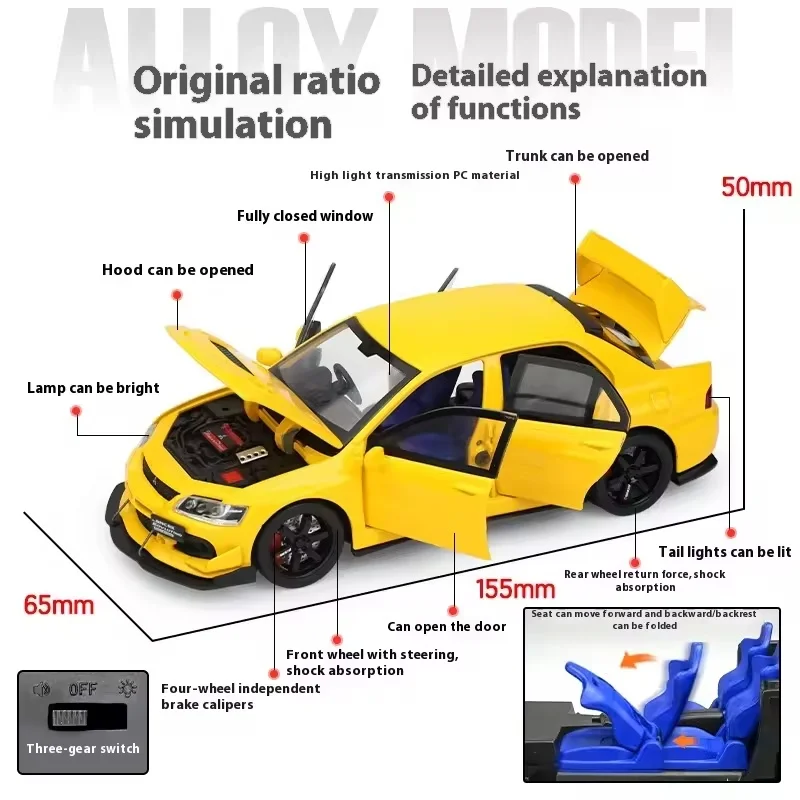 JDM 1:32 Mitsubishi Lancer Evolution Ninth Generation Super Racing Metal Alloy Diecast Car Model Sound & Light Right Rudder Gift