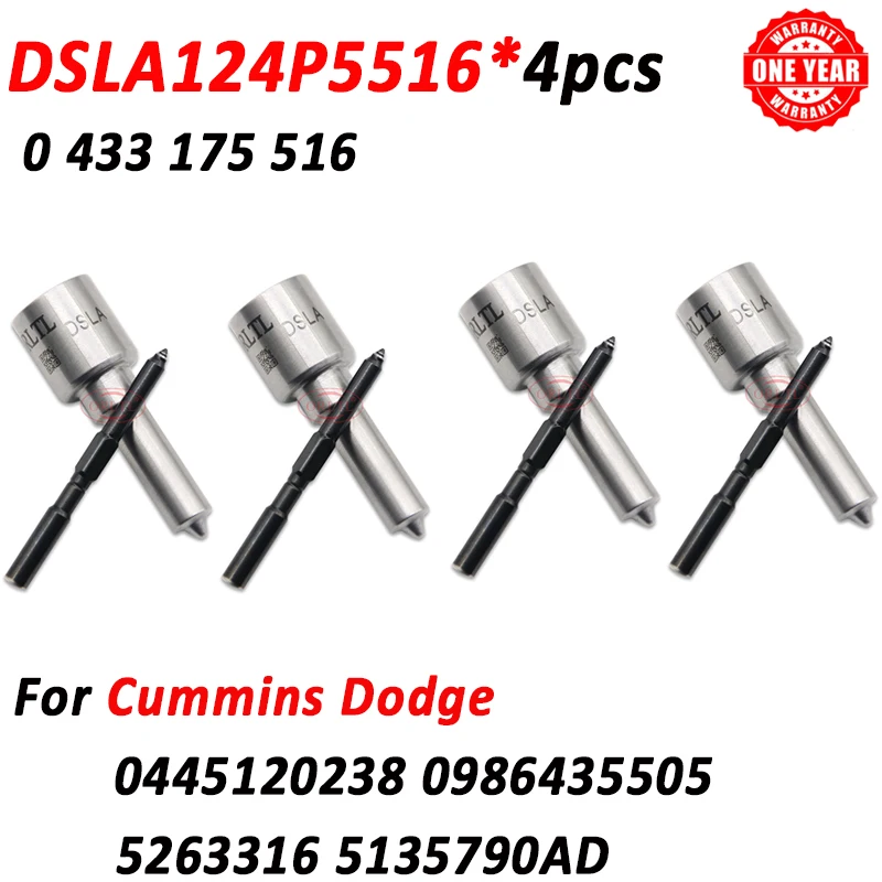 

4pcs DSLA124P5516 0433175516 Fuel Injector Nozzle DSLA 124 P 5516 for Cummins 0445120238 0986435505 5263316 5135790AD