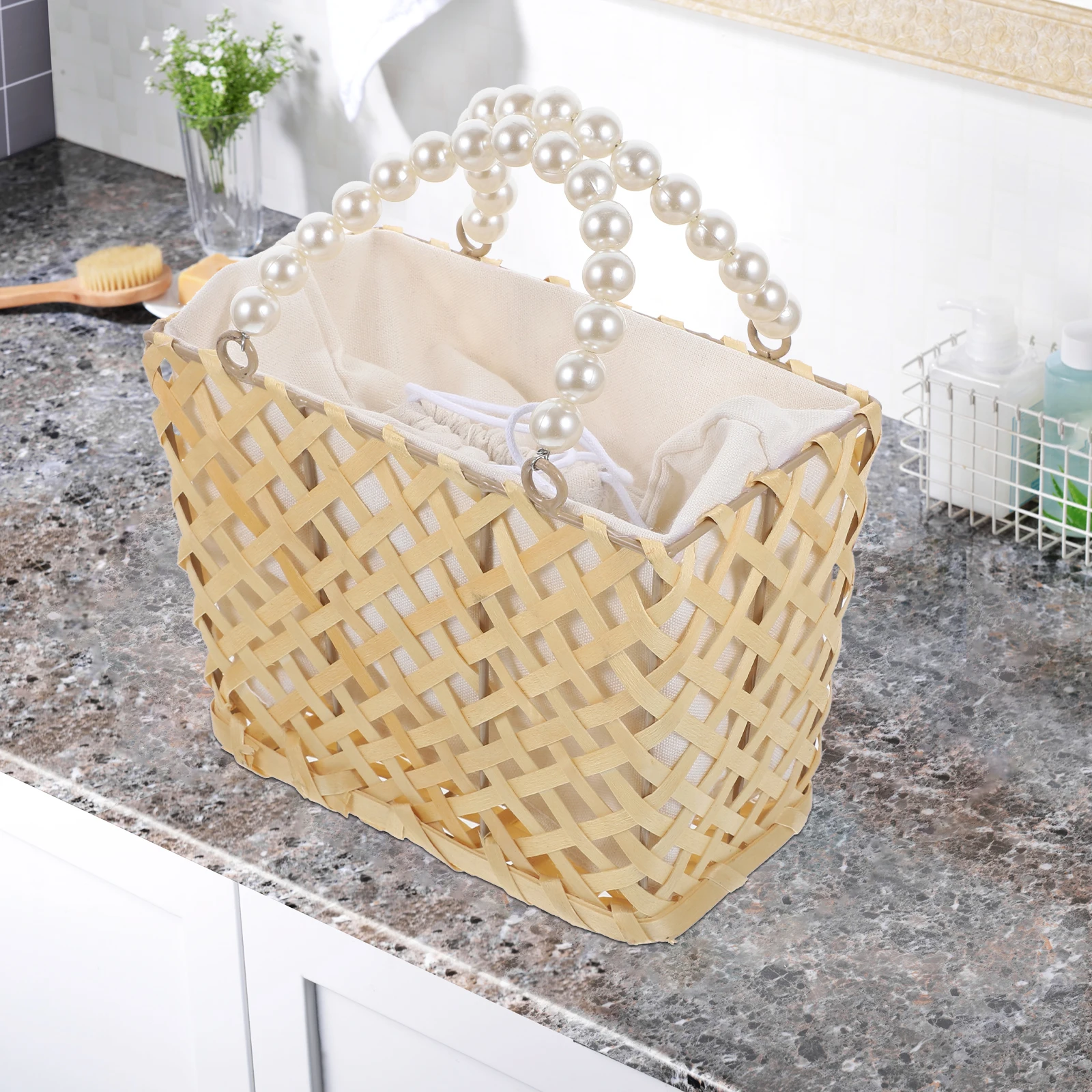 

Woven Basket Rattan Plant Pot Storage Brown Cloth Fruit Breads H made Picnic Vegetable Snacks Food Party Garden