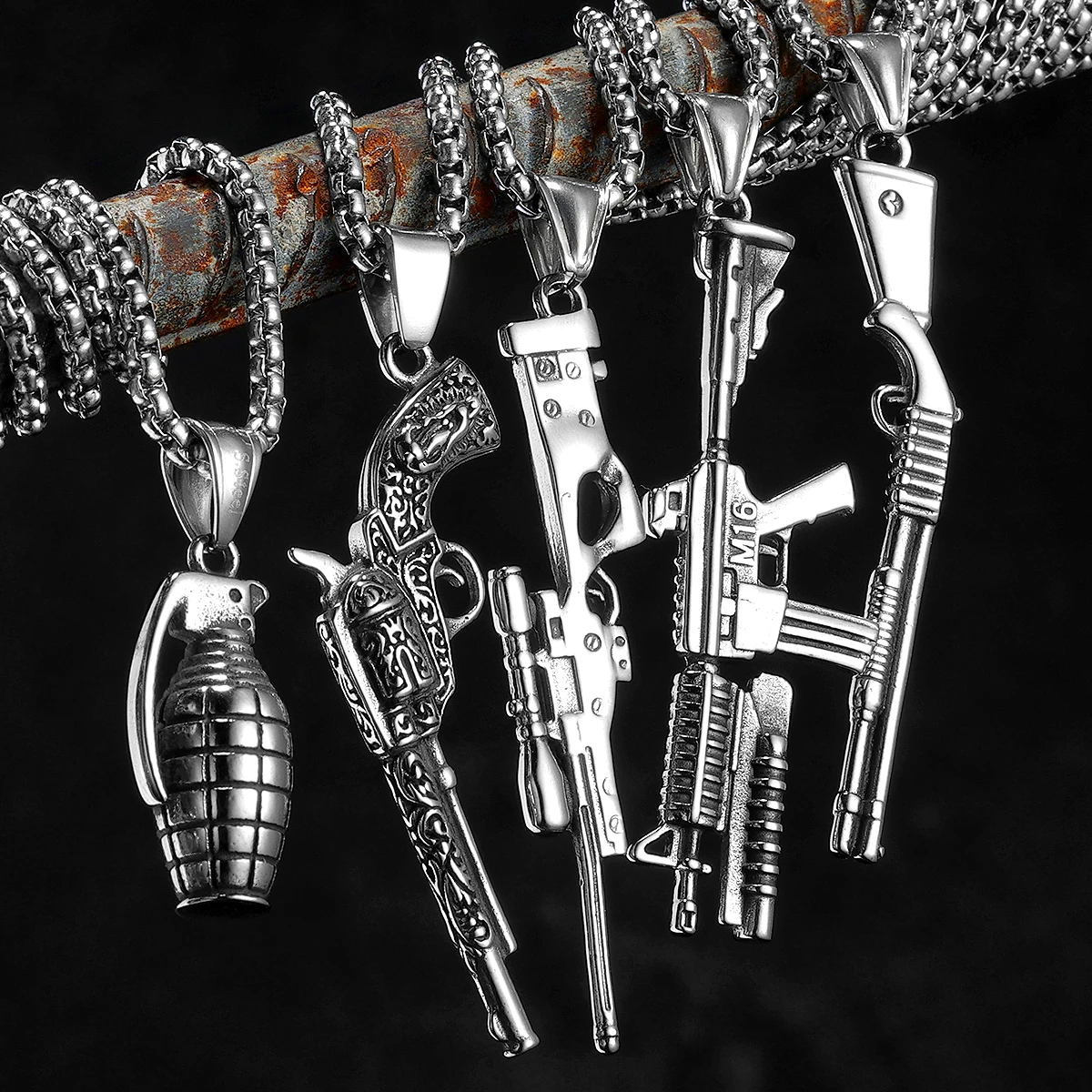 Gun Series AK47 M16 Sniper Rifle Stainless Steel Jewelry Men Necklaces with Pendant For Male Women Punk Hip Hop Gifts Wholesale