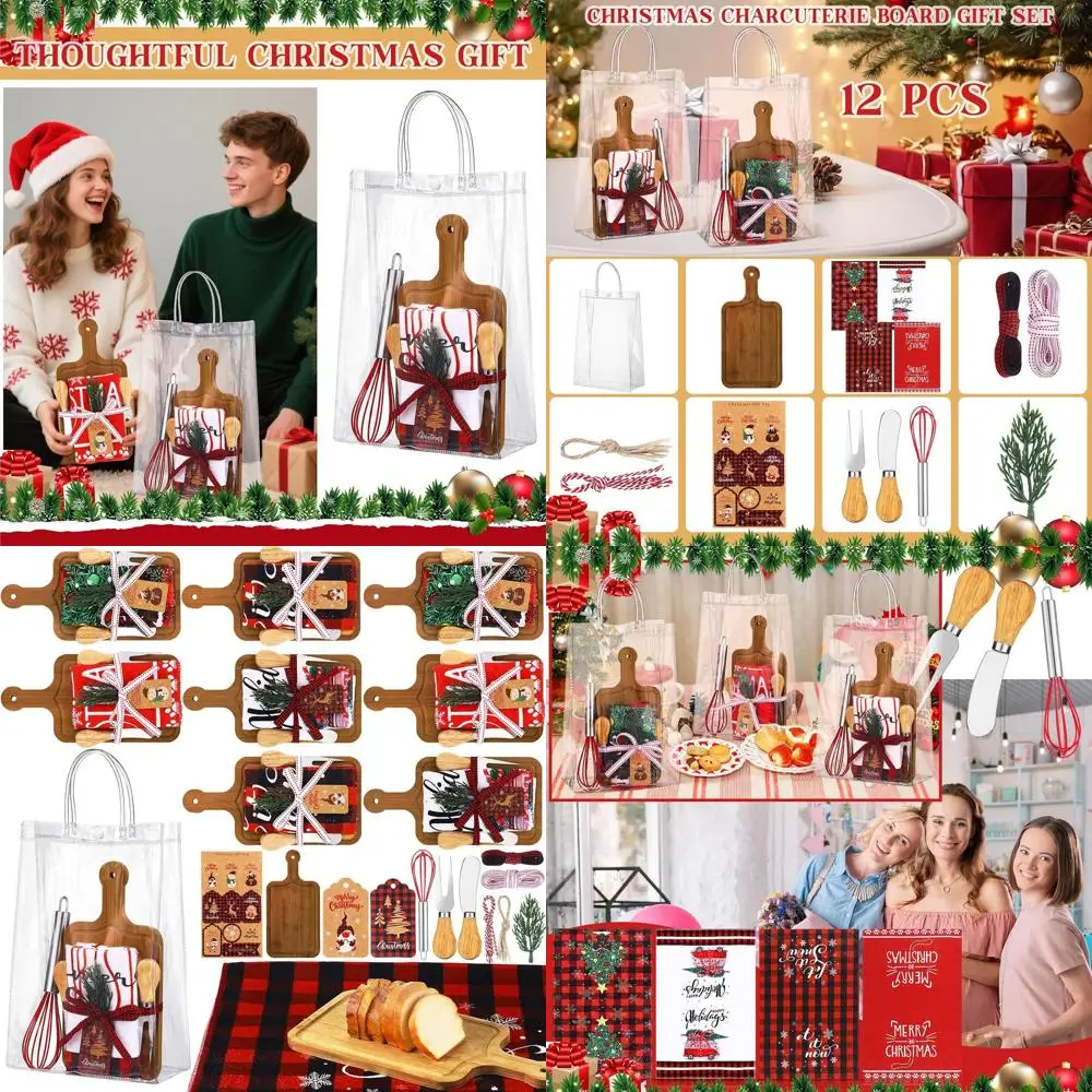 

Набор из 12 рождественских досок для мясных изделий, бамбуковых мини-досок для сыра с разбрасывателями, ножами, вилками, полотенцами и венчиками — идеально подходит для Xm