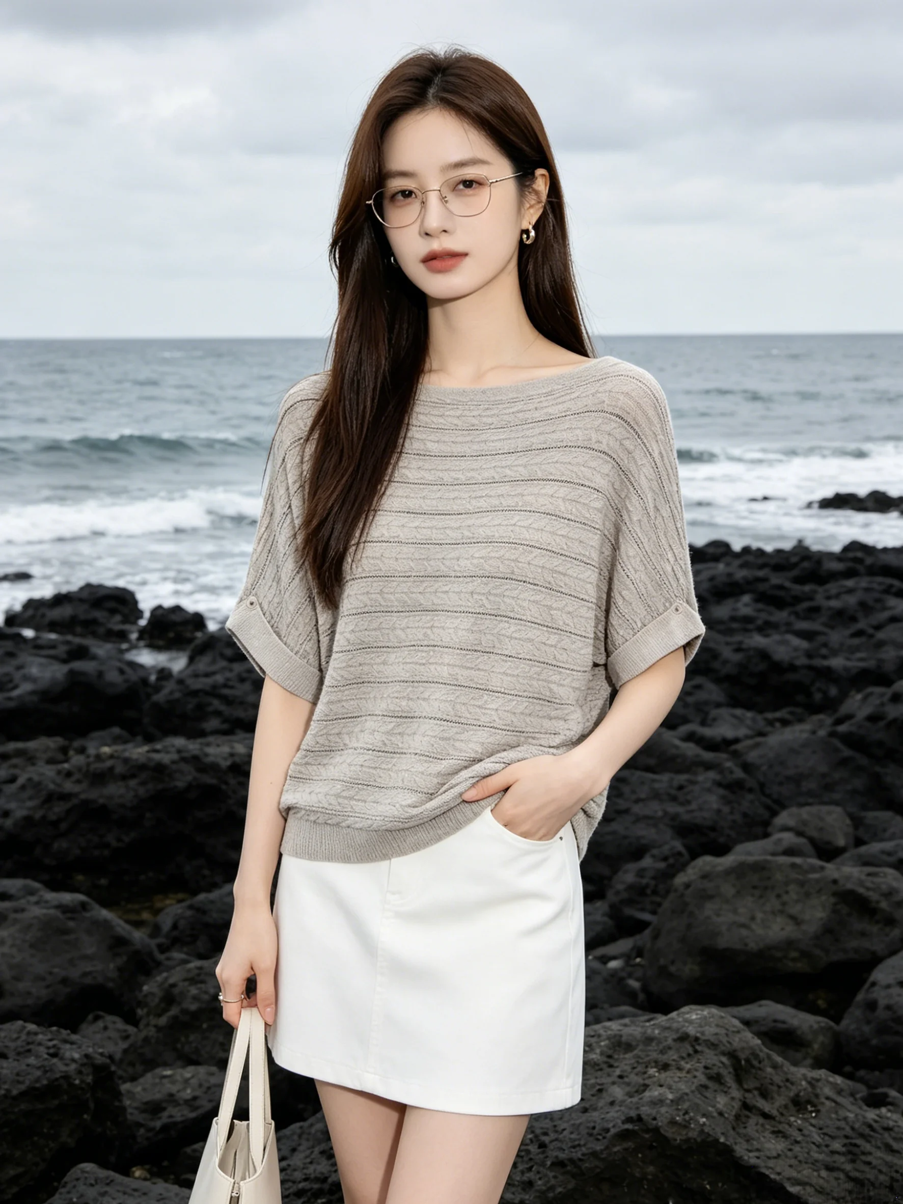

Casual Style Batwing Sleeve Knitted Top Hollow out Short Sleeve round Neck Summer Leisure Fashion Women's T-Shirt Breathable ...
