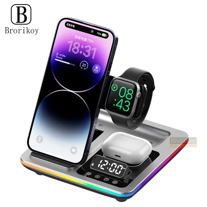 目覚まし時計付きワイヤレス充電スタンド-4-in-1-タッチコントロール充電ステーション-airpods-pro-3-2-watch-8-iphone-14-13-12-pro-max対応