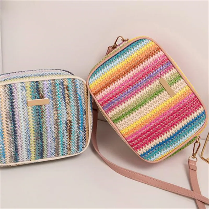 Trend ige Damen taschen, modisches und künstlerisches Weben, mehrfarbige Stroh gewebte Taschen, Umhängetaschen im ethnischen Stil, Damen taschen – Detail 3