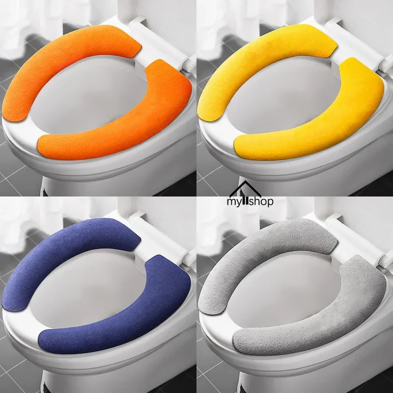 Universal Toilet Seat Cover Soft Sticky WC Paste Toilet Seat Pad Washable Bathroom Warmer Seat Lid Cover Solid Pad Cushion