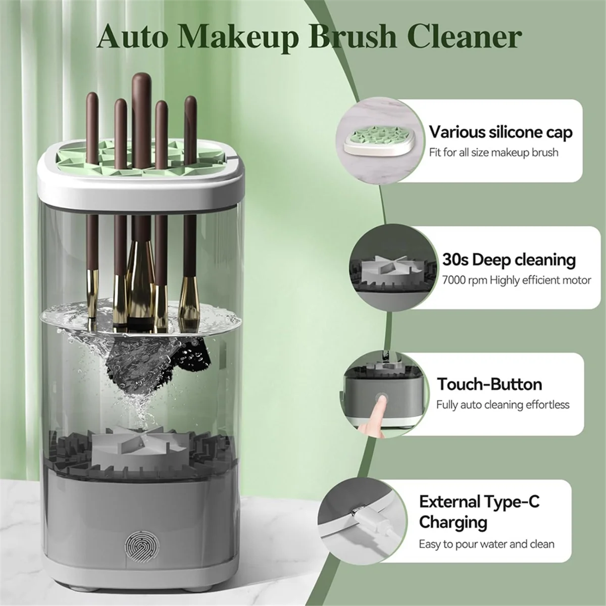 Electric Makeup Brush Cleaner Machine Automatic Makeup Brush Washer & Holder Quick Efficient for Deep Cleaning