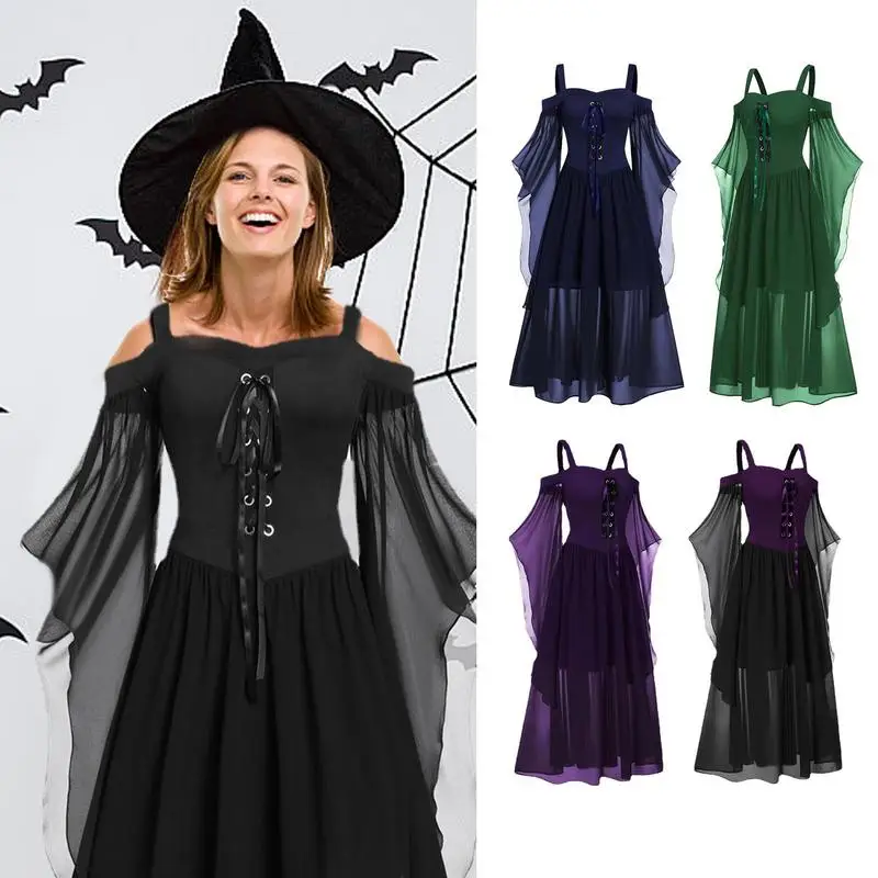 Halloween Gothic Dress Multicolor Attractive Vintage Style Mini Dress Women Impressive Cosplay Club Costume Party Prop Accessory