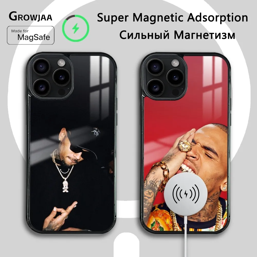 C-Chris B-Brown American Rapper Phone Case For IPhone 16 15 14 13 12 11 Pro Max Plus Mini Magsafe Mirror Wireless Magnetic Cover