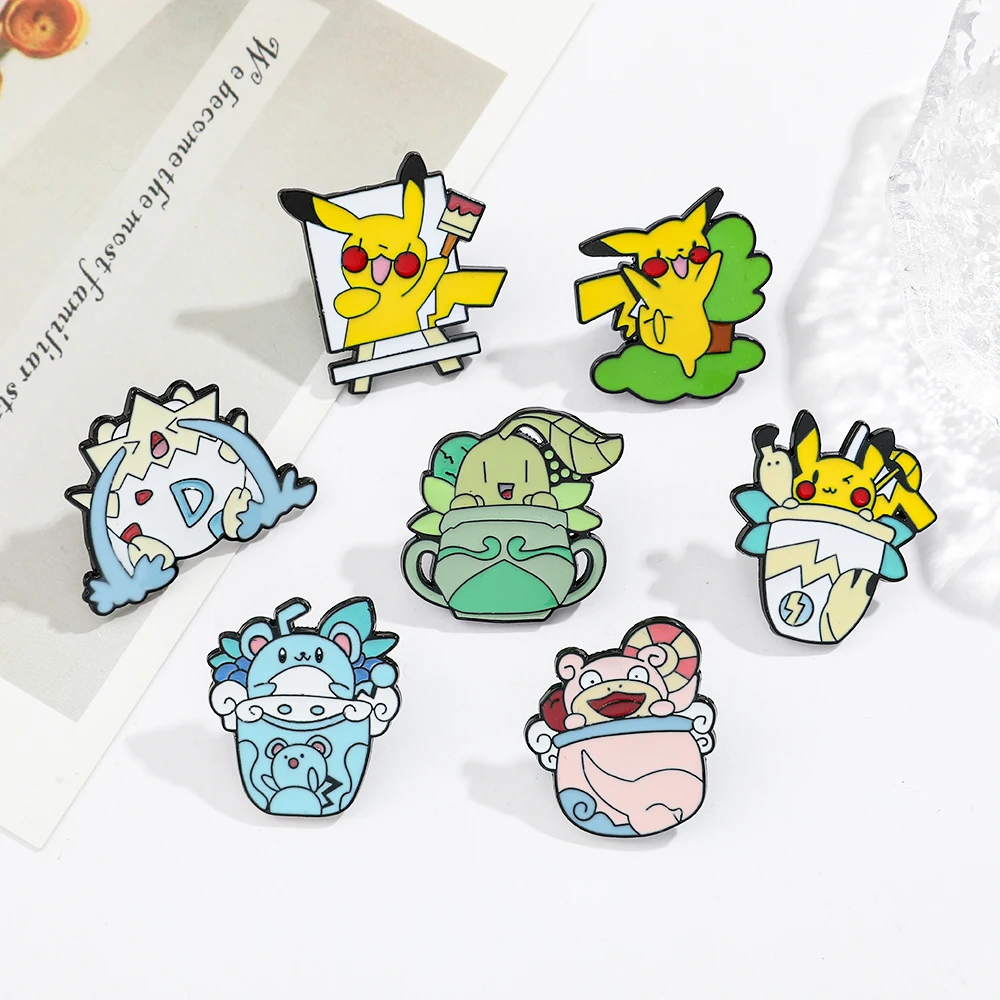 Pokemon Teacup Elf Series Enamel Pins Pikachu Togepi Brooch Metal Badges Accessories Birthday Party Children\'s Day Gifts