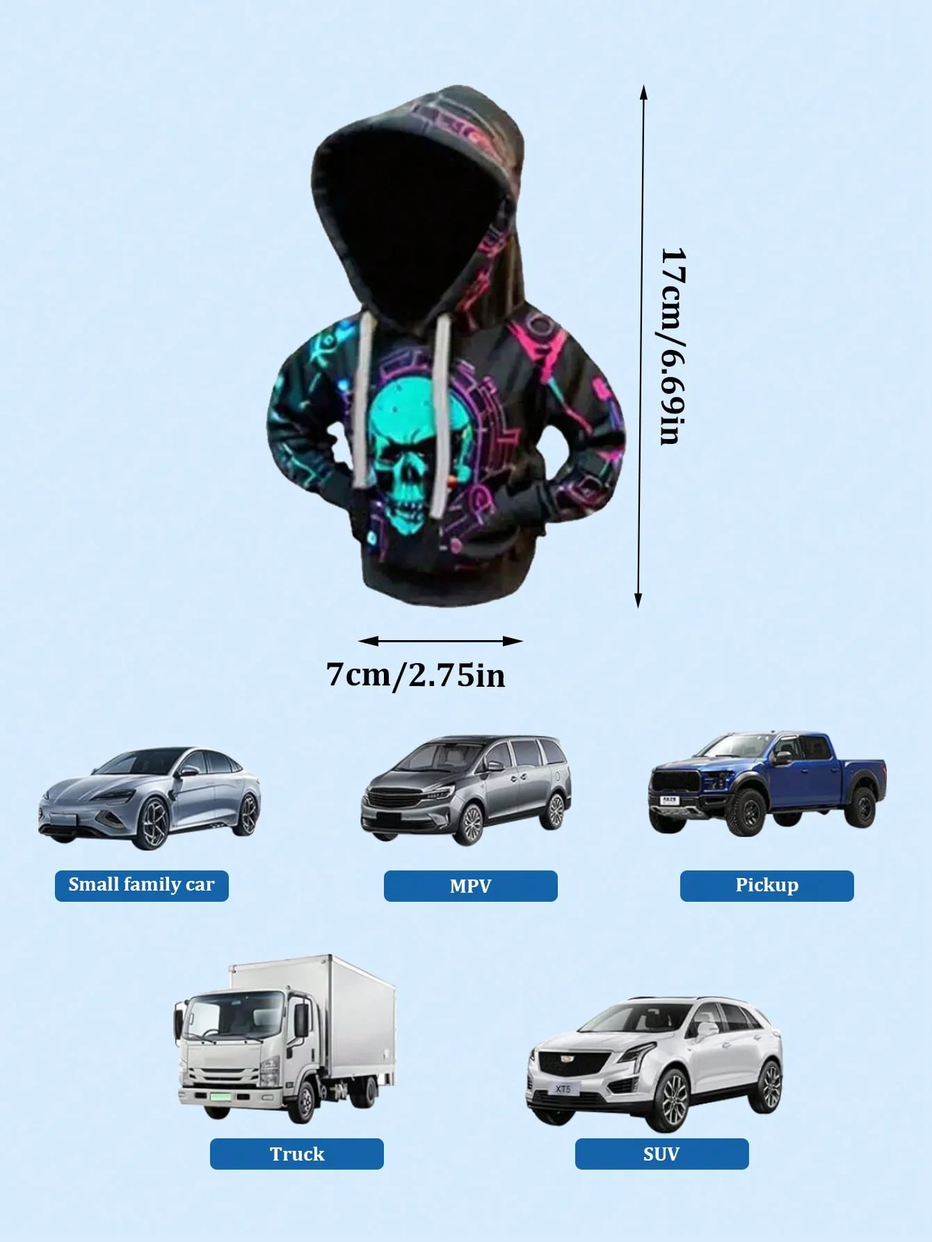 Creative Hoodie Gear Shift Cover – Fun Car Interior Accessory with Neon Skull Print, Soft Anti-Sweat Inner Lining, Easy to Insta