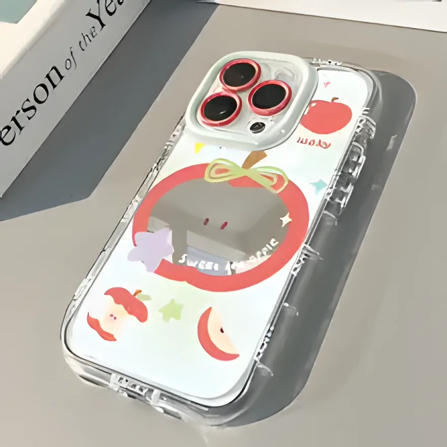 Roter Apfel mit Schleife Luftkissen-Spiegel-Handyhülle für iPhone 17 15 14 16 Pro Max 13 12 11 Pro XR XS 7 8 Plus 17Air Girl INS Cover – Detail 4