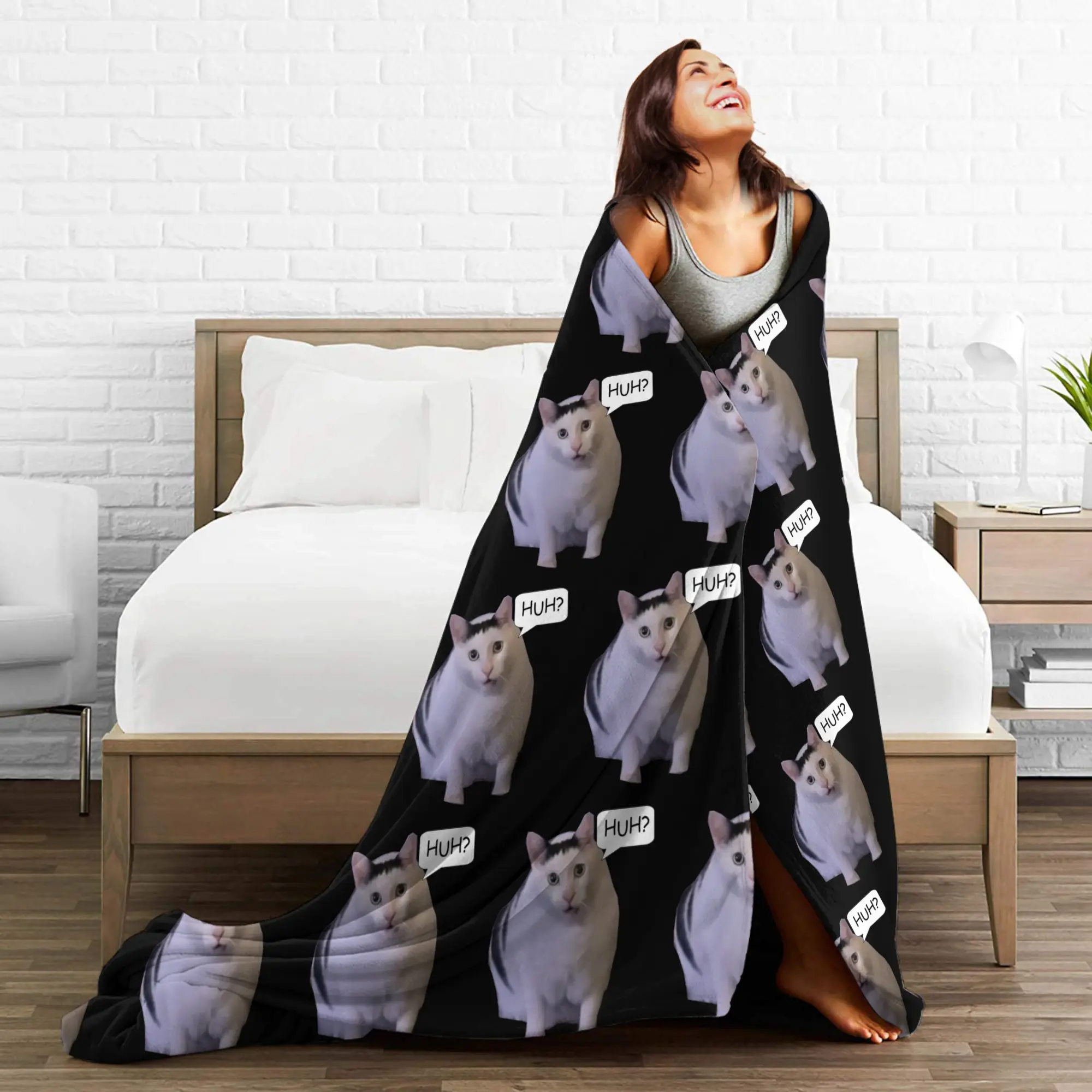 Huh Cat Meme классические плюшевые пледы из кораллового флиса Ins хип-хоп Y2k стиль Харадзюку диван вязаное одеяло дорожное ультра-мягкое