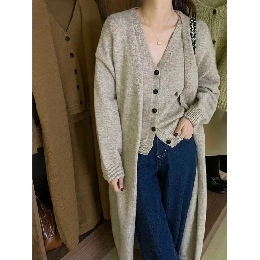 

Women Two Piece Sweater Sets Knitted Long Cardigan V Neck Thick Jumpers Button Vests Sweaters Loose Autumn Pullover Jackets