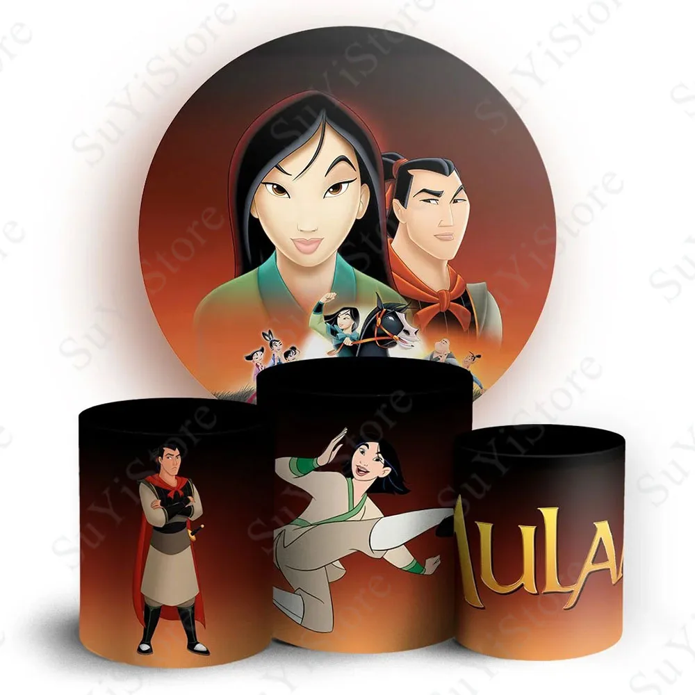 Disney Princess MuLan Round Backdrop Brave Girls Birthday Custom Circle Photography Background Photo Studio Plinth Covers