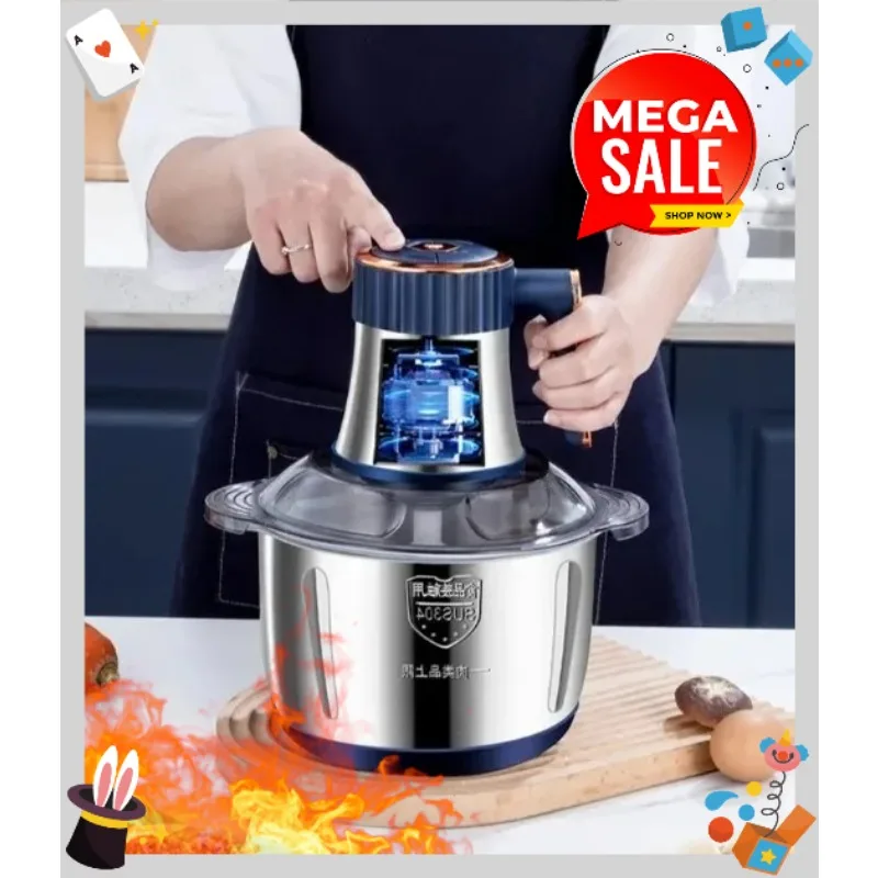 

5L High-Capacity Stainless Steel Automatic Meat Grinder Home Blender Multi-Function Food Processor Multi-Speed Adjustment