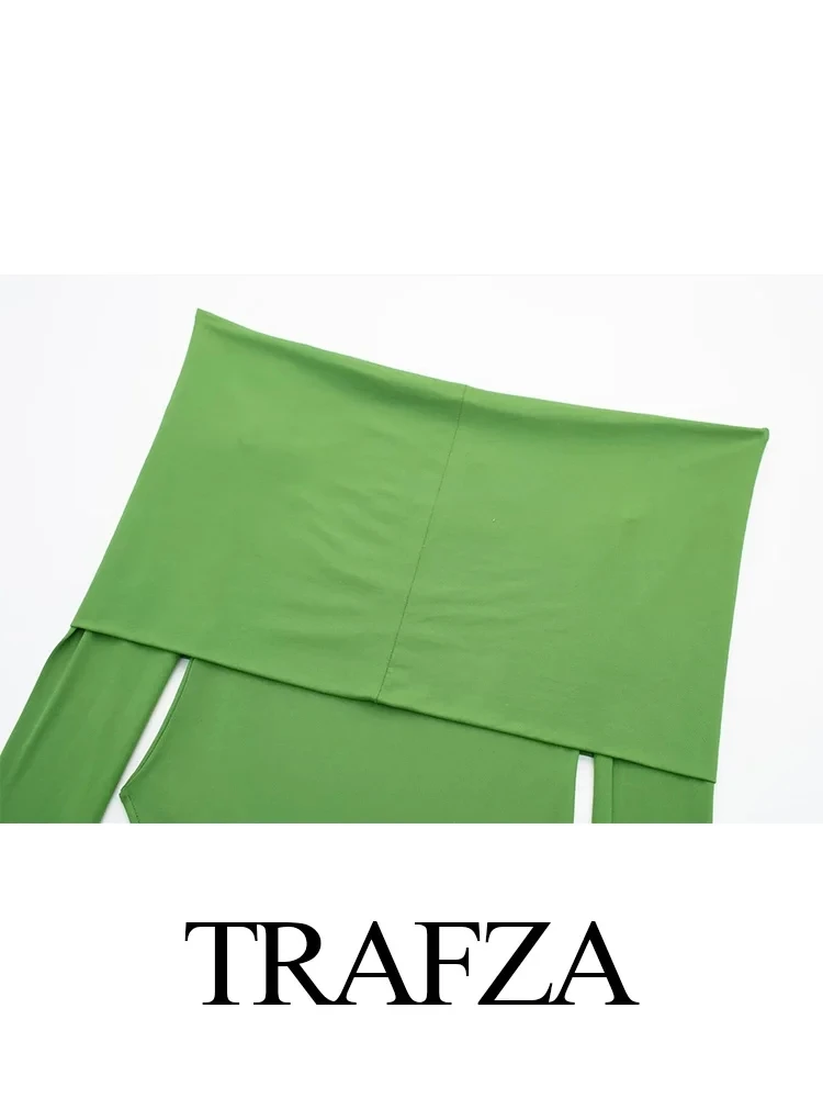 TRAFZA 2024 estate moda donna lavorata a maglia Slim body manica lunga con spalle scoperte pagliaccetti donna elegante Backless Sexy Top corto