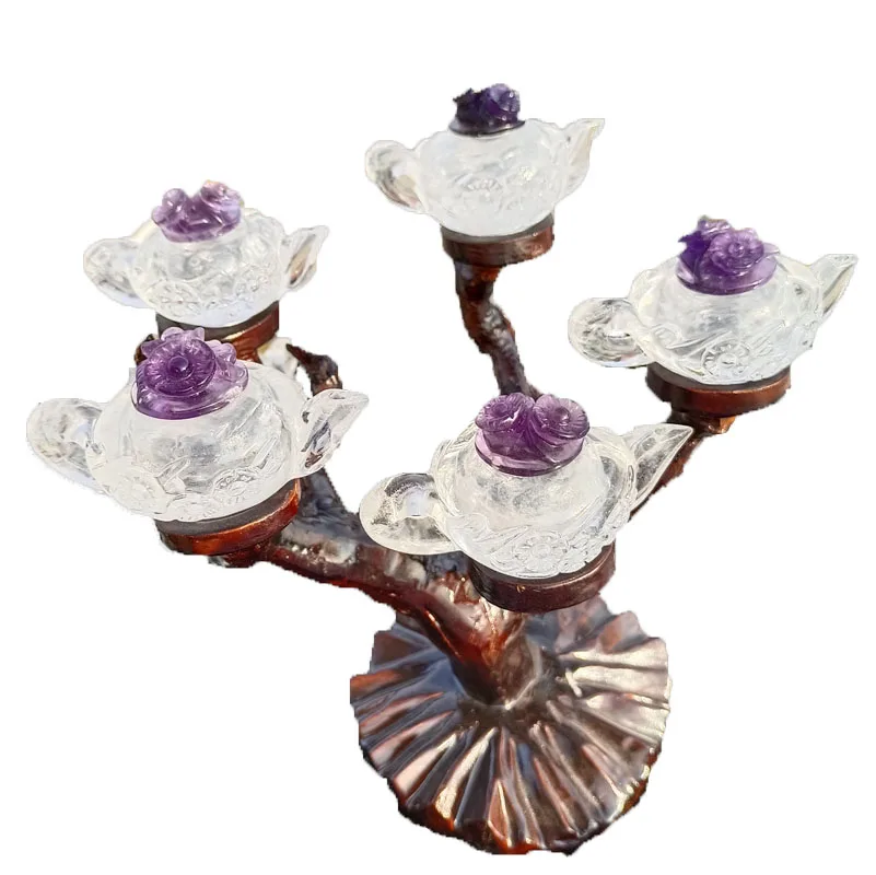Natural transparent quartz amethyst teapot decoration Natural crystal handicrafts Home decoration
