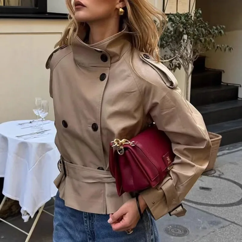 

Autumn New Lapel Double-breasted Lace-up Versatile Long-sleeved Short Casual Jacket