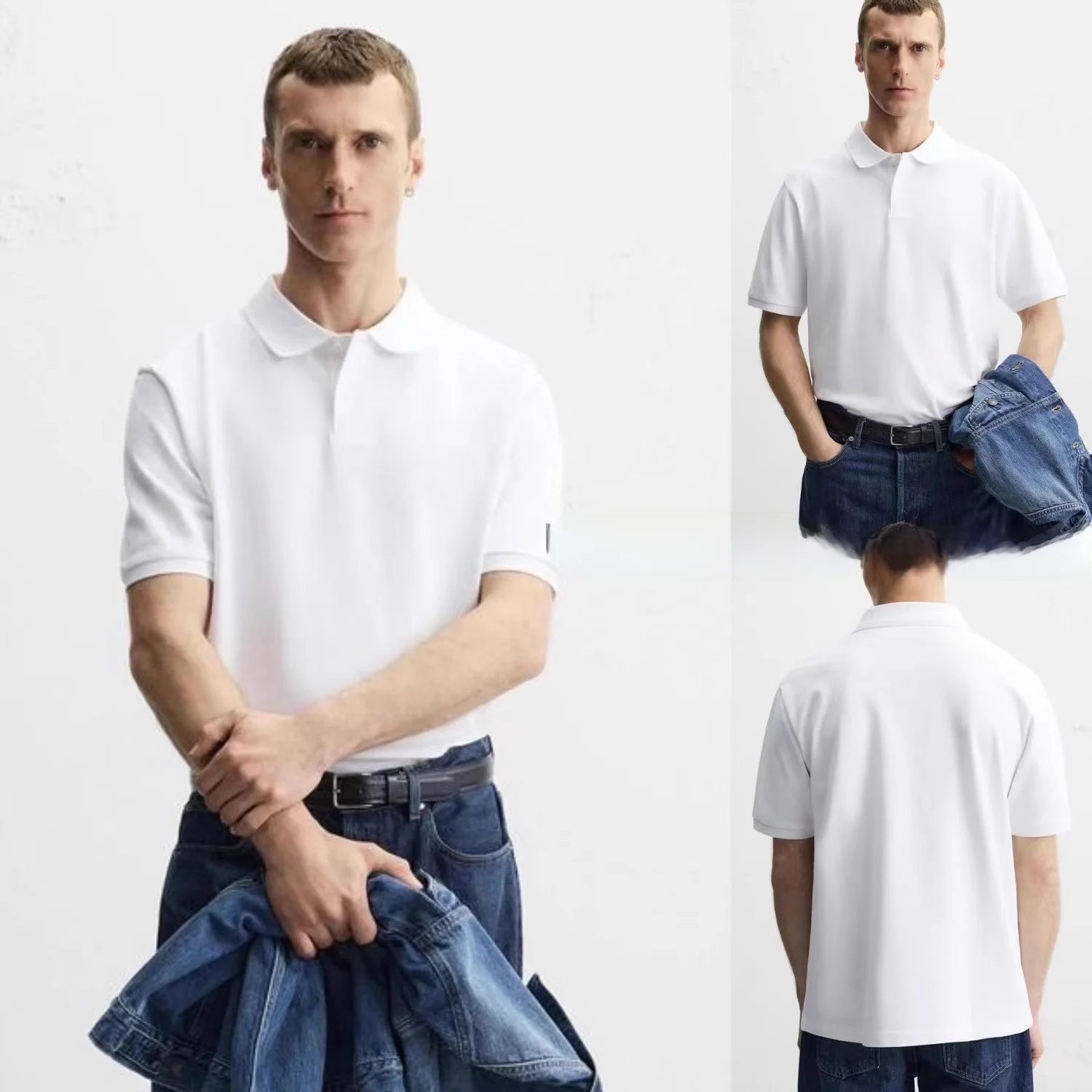 

New Summer 2025 Men's irt ort Sve Waed Texture Pique Fabric T-irt Upper Body 924040 250 Busin Casual Sle