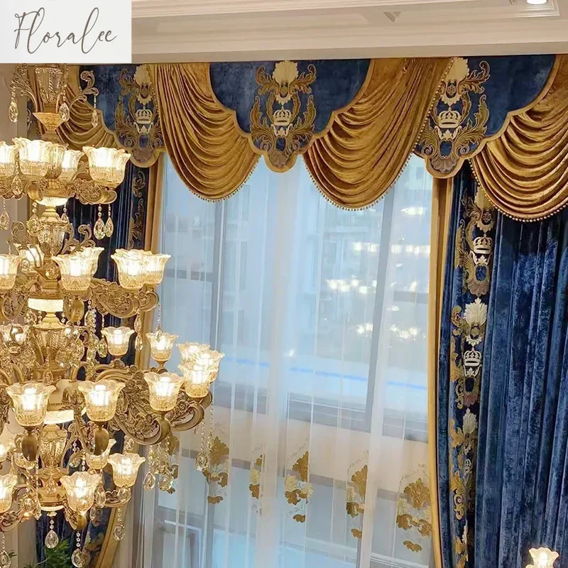 European Style Luxury Palace Style High-end Window Curtains For Living Room Bedroom Dining Blackout Curtains Retro Velvet Cloth