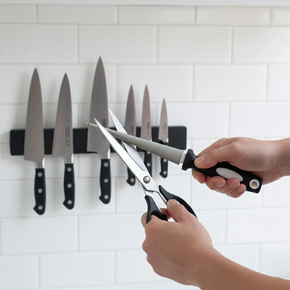 حجر شحذ الماس مع حجر واحد وطيرتين، تصميم مسطح ومنحني على الوجهين، سهل الإمساك بمقبض مبراة السكاكين #4