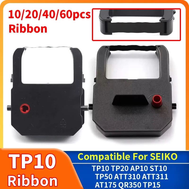 10/20/40/60pcs black Ribbon Compatible for SEIKO TP10 TP20 AP10 ST10 TP15 TP50 ATT310 ATT311 AT175 QR350 Printer Ribbon Holders