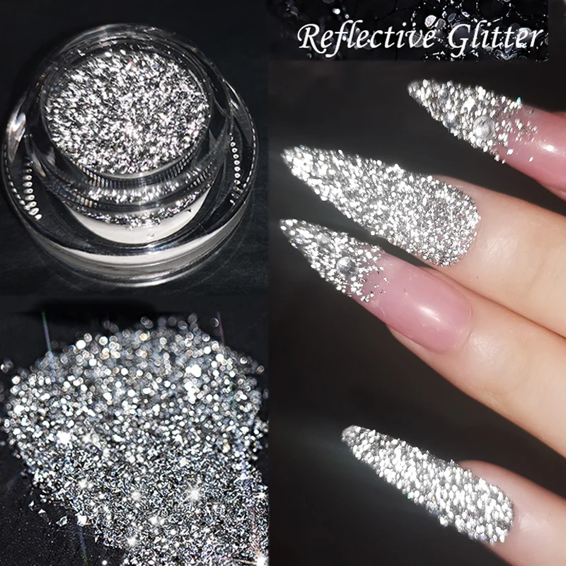 Reflective Glitter Powder Sparkle Silver  Glitter Pigment Dip Chrome Dust Sequins Nail Art Manicure UV Gel Decoration