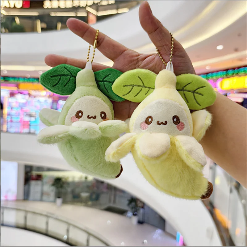 Niedlicher, hautfarbener Bananen-Plüschpuppen-Anhänger mit Blättern, Cartoon-Taschen-Schlüsselanhänger, kreatives Stofftier, Großhandel, 12 cm