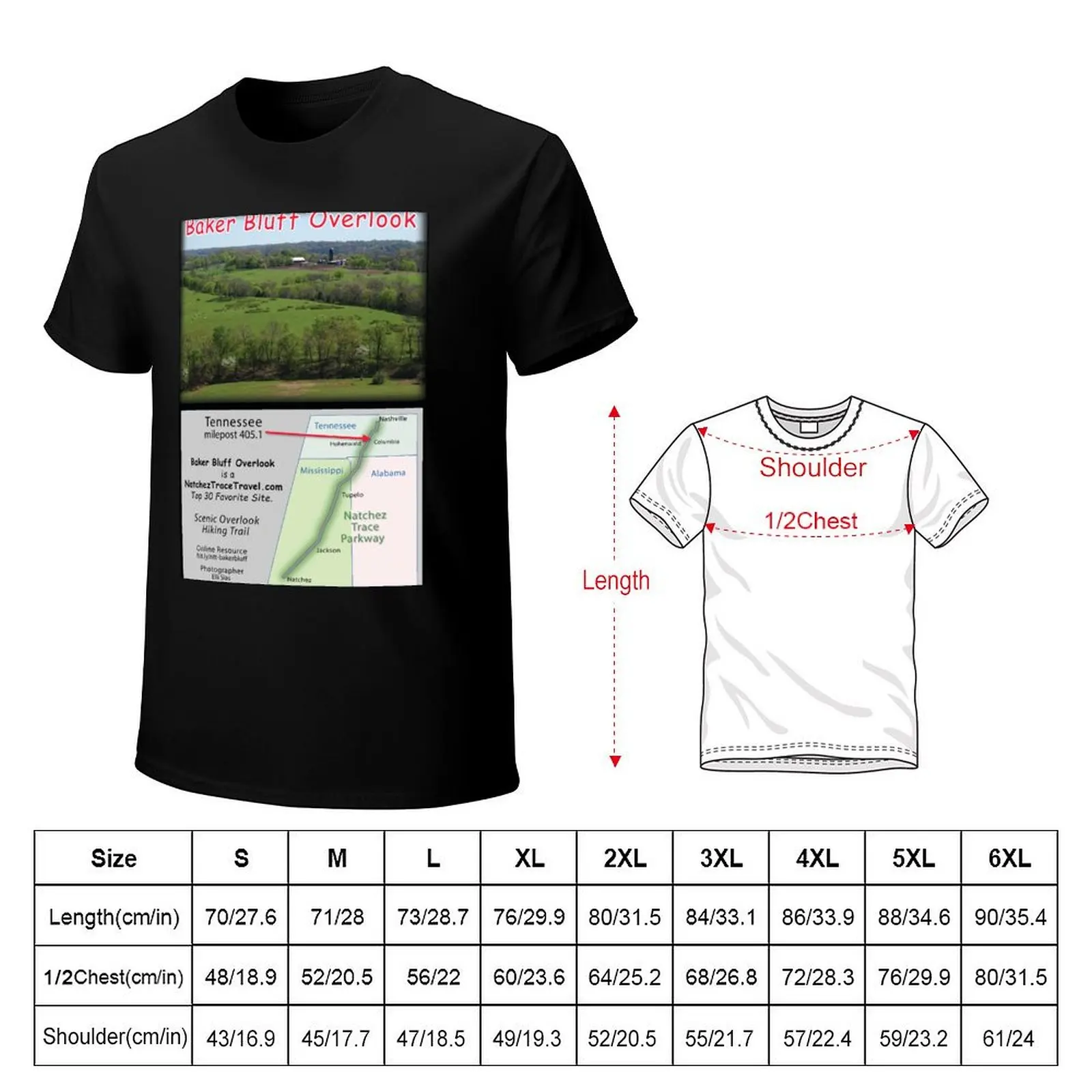 Baker Bluff Overlook (spring) on the Natchez Trace Parkway. T-Shirt Work Short Sleeve Cotton Top