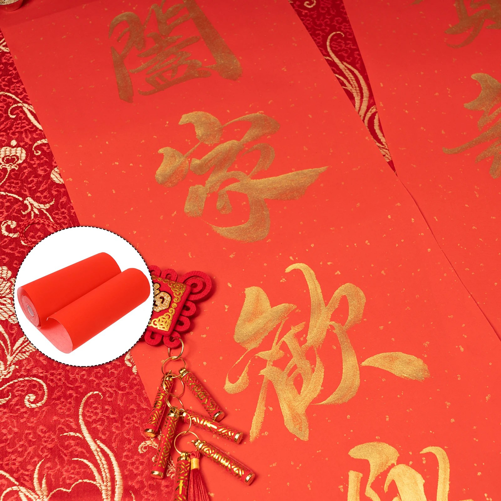 

1 Roll Thick Red Xuan Bamboo Pulp Ink Brush Diy Couplet Scroll For Spring Festival Chinese New Year Decor Student