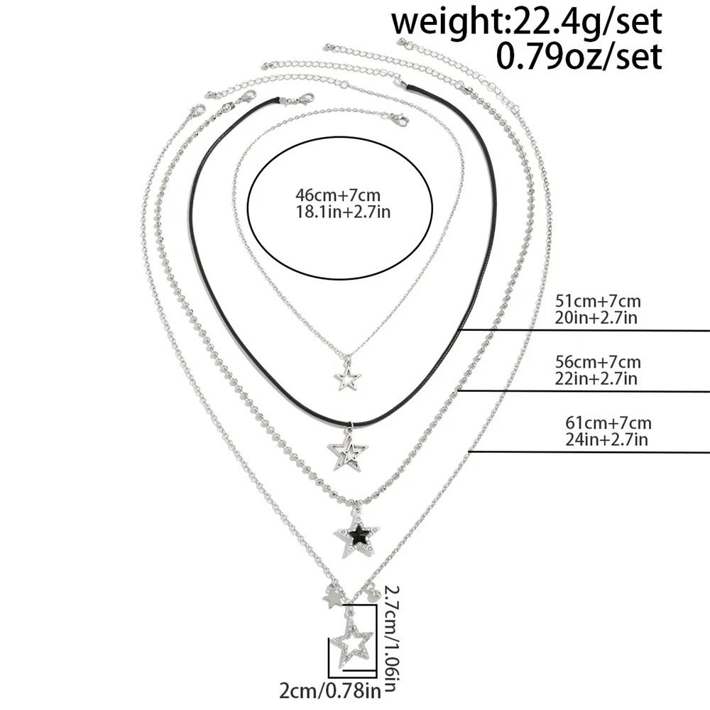 Y2K Mehrschichtige Stern-Halskette, mehrreihige Kette, hohler Stern, Würfel-Spiral-Anhänger, modisches, personalisiertes Schmuckset, Schmuckgeschenk – Detail 6