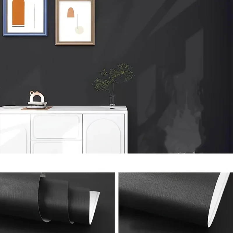 Black Matte Self-Adhesive Wallpaper Waterproof Removable PVC Contact Paper for Furniture Cabinet Door Renovation