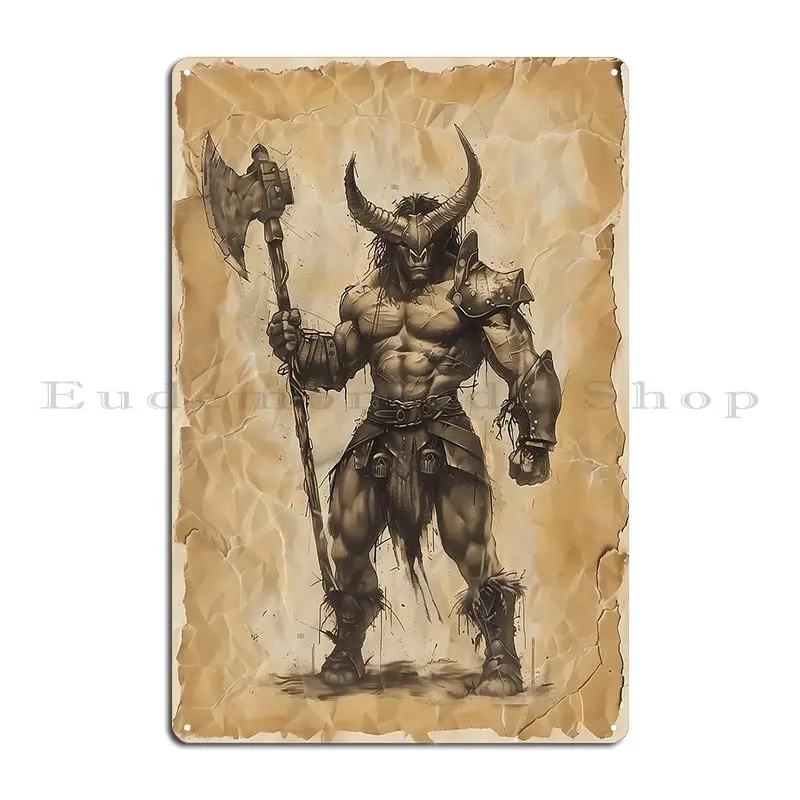 Minotaur Warrior Labyrinth Guardian Metal Sign Living Room Customized Party Decoration Designing Tin Sign Poster