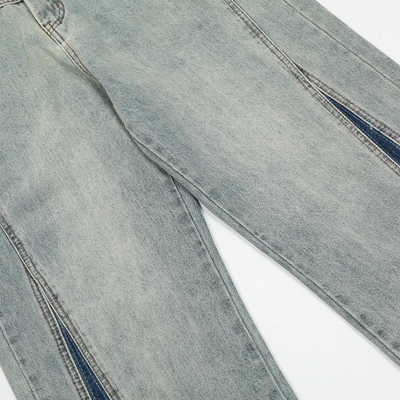 UPRAKF Zip Jeans Pocket Blue Streetwear Denim Pants Casual Straight-leg Fashion Trousers Fit Summer Wide Leg