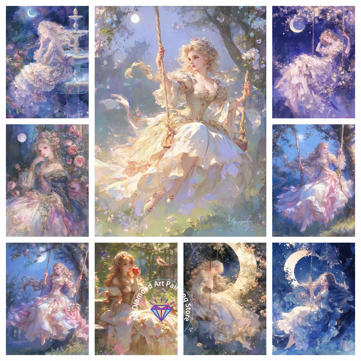 

Girl on Swing and Moon AB Diamond Painting Kit 5D DIY Diamond Embroidery Cross Stitch Handmade Art Gift Crafts Home Decor Gift