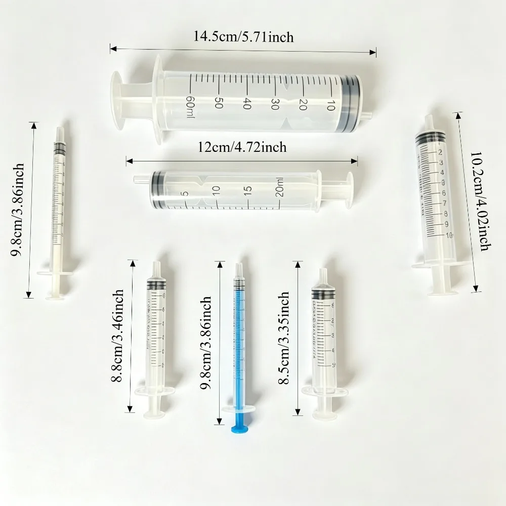 Syringe Set with Blunt Needles, Various Size1ml,3ml,5ml,10ml,20ml,60ml,Plastic, for Refilling, Measuring, Scientif