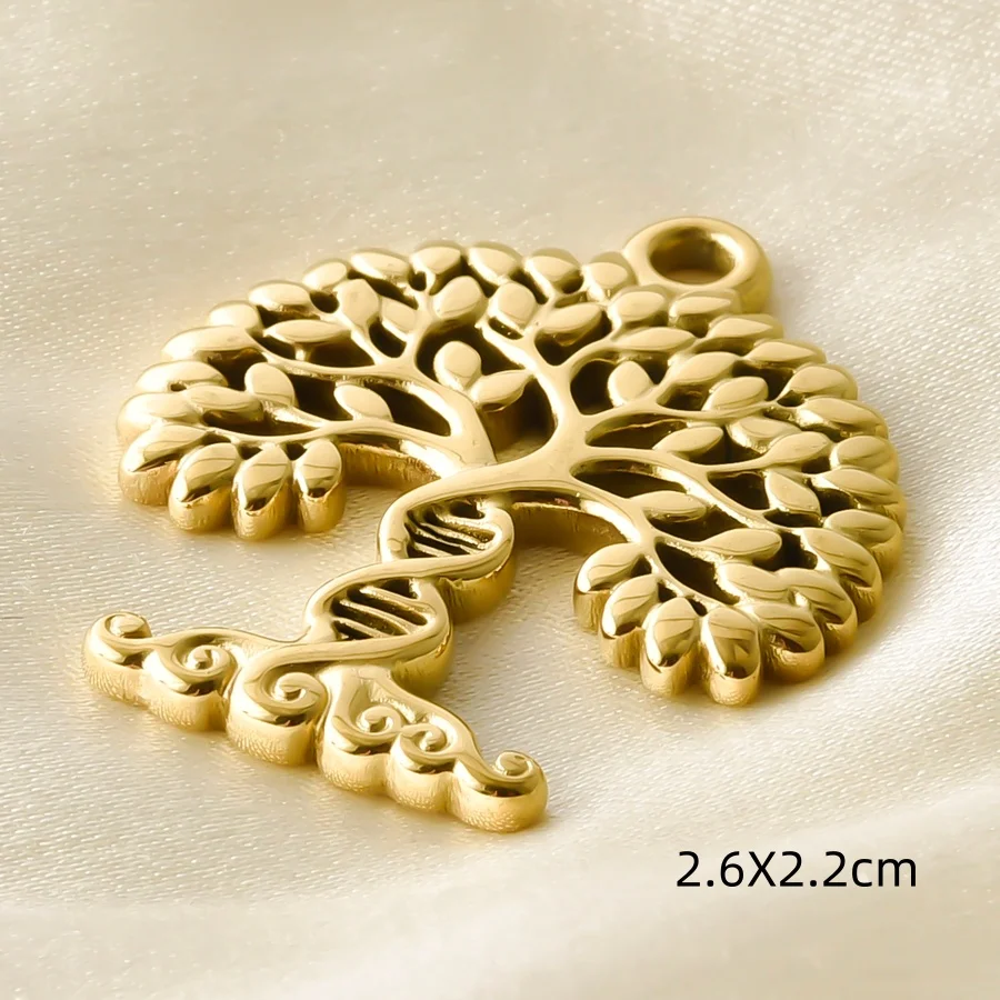 5 Stück goldfarbene Buddha-Kopf-Om-Anhänger, Fatima-Hand, Baum, Lotus, Edelstahl-Anhänger für die Schmuckherstellung, Halskette, Schlüsselanhänger, Zubehör – Detail 5