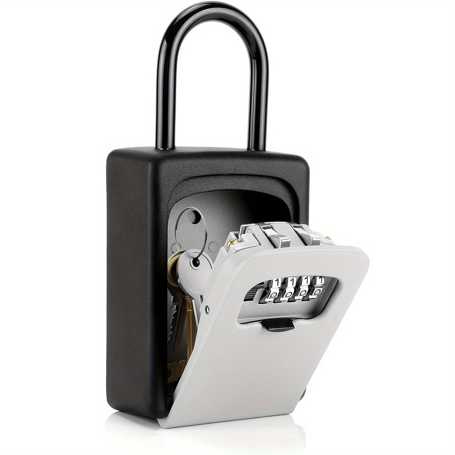 

Portable Wall Mount Key Lock Box - Removable Steel Shackle - Waterproof 4 Digit Combination - Resettable - Gray Lockpick set