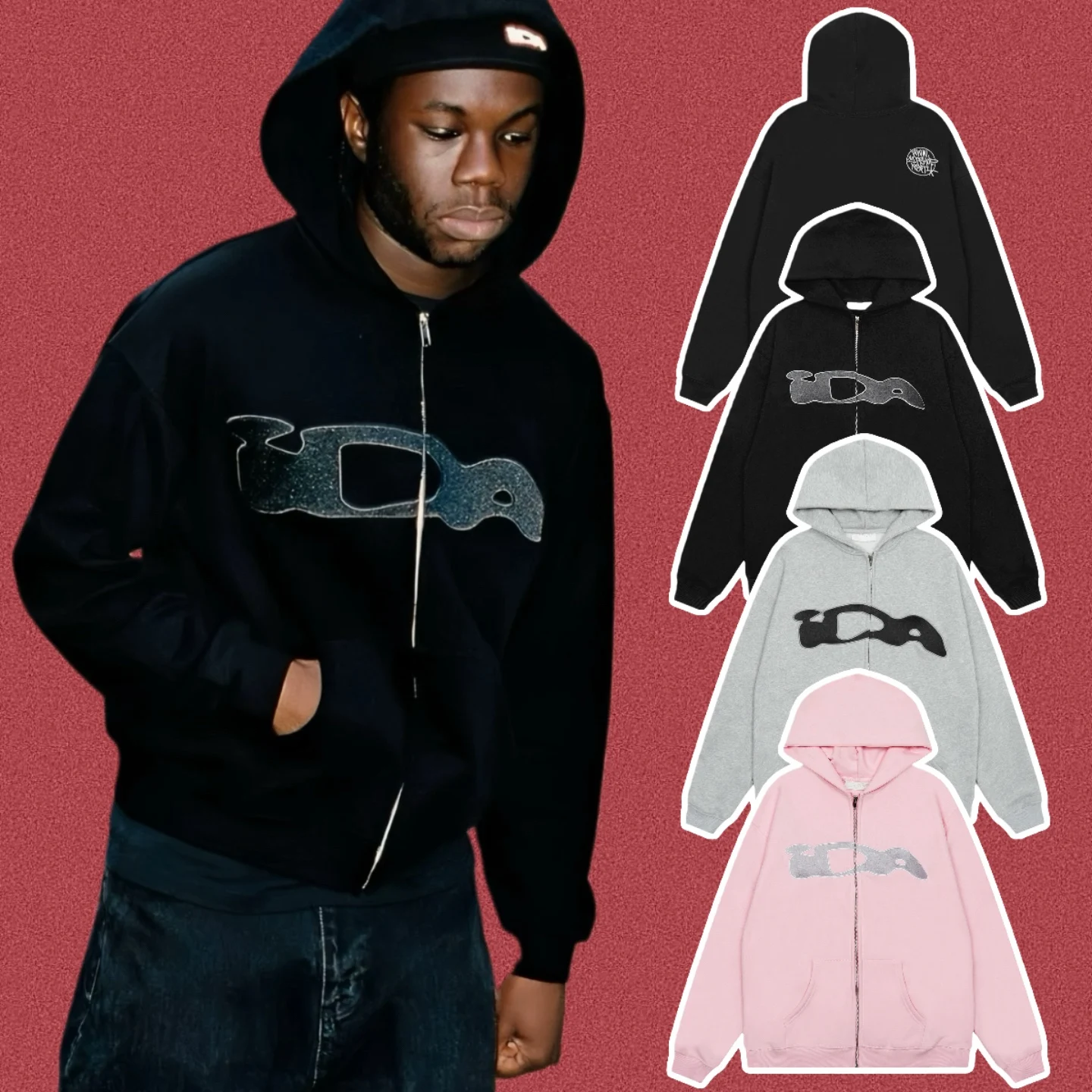 

American Sle High Street Retro Embroidered Casual Loose Hoodie Open Cardigan Sweatirt Youth Culture Spring Autumn Winter