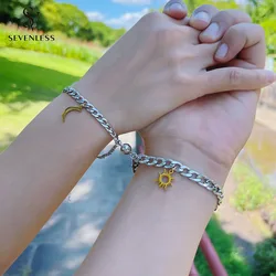 2pcs/set 18K gold plated titanium steel Sun Moon Charm couple Bracelet men and women simple stainless steel magnet jewelry gift