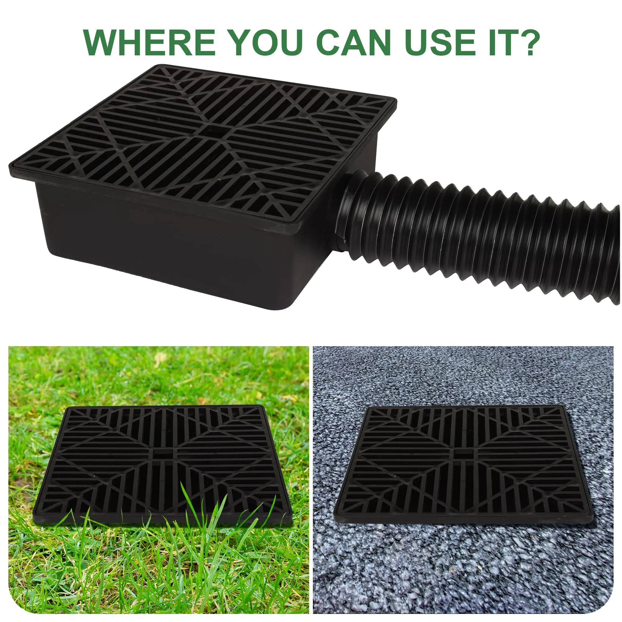 Catch Basin Downspout Flexible Extension Storm Drain Catch Basin French Drain System Drain Pipe for Yard Lawn No Dig Flexible