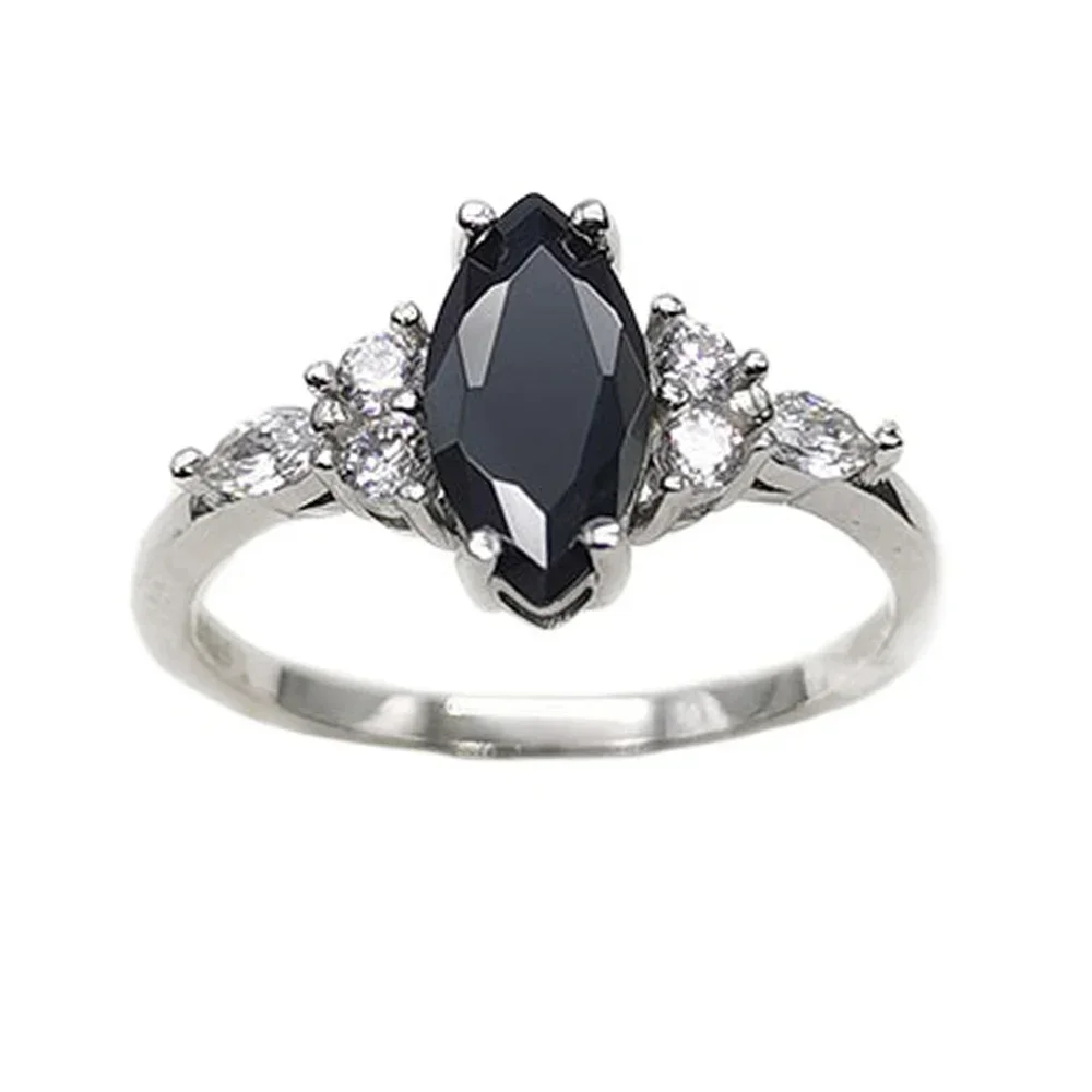 

925 Silver Ring Black Agate White Zircon Vintage Luxury Wedding Exquisite Jewelry Gift