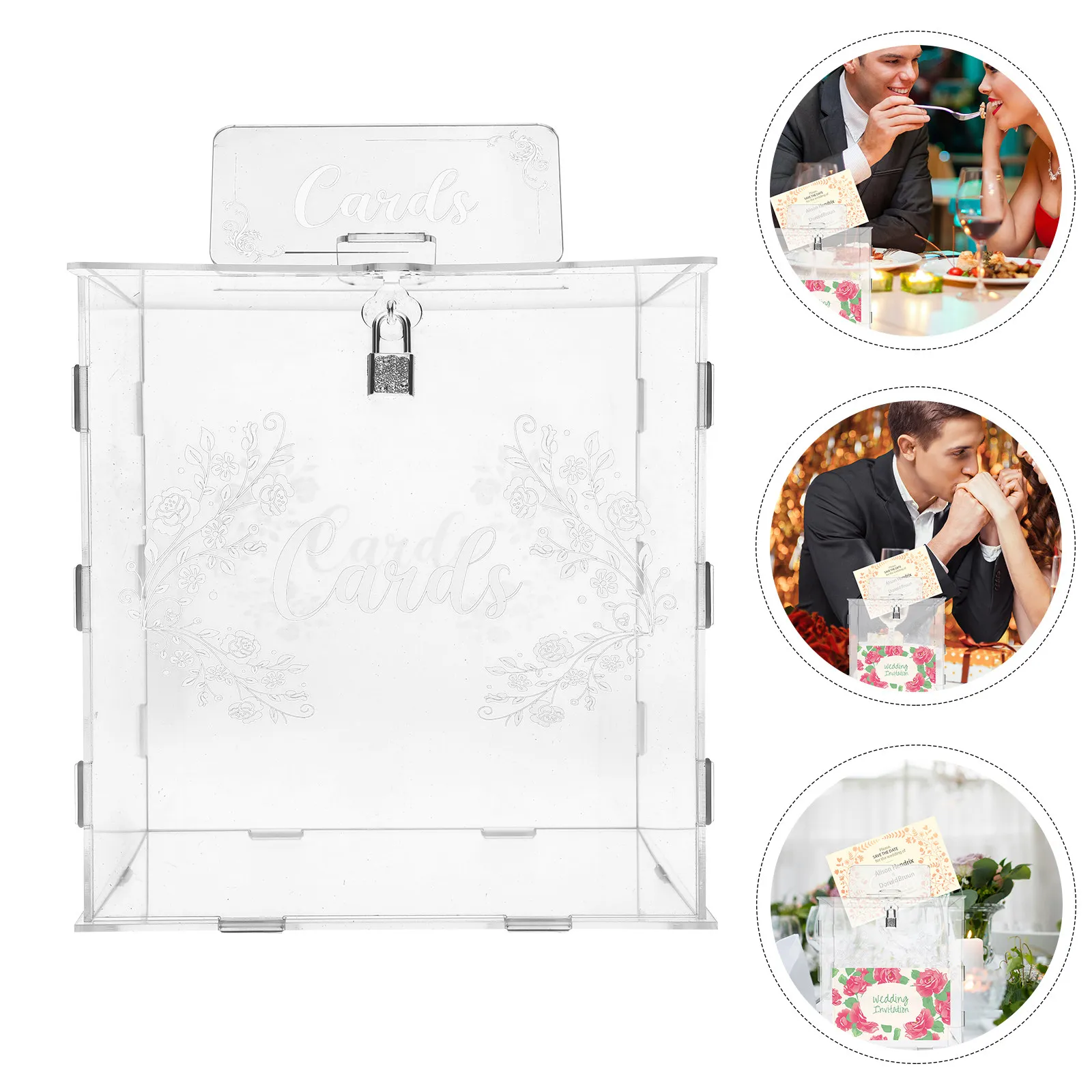 

Acrylic Wedding Card Box Lock Elegant Square Shape for Gift Cards Envelopes Money Storage At Wedding Reception