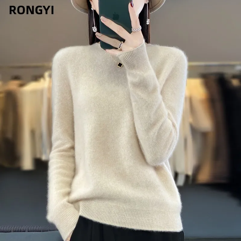 RONGYI Cashmere Sweater Women Knitted Sweaters 100% Merino Wool Winter Fashion O-Neck Autumn Warm Pullover Jumper Clothes Top