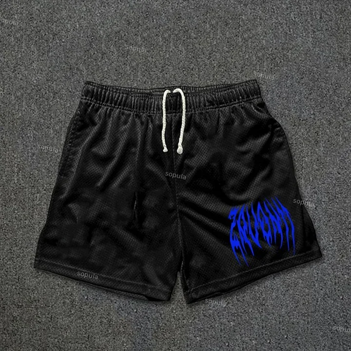 Celana Pendek Kasual Bergaya Vintage dengan Grafis Kasar, Longgar, untuk Olahraga Basket, Gym, Bernapas, Latihan Kebugaran, dan Workout Pria