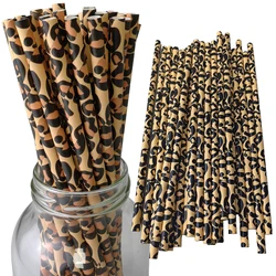 25/50/100/200pcs cannucce di carta con stampa leopardata cannucce per animali cannucce a tema Safari per decorazioni per feste di compleanno di leopardo