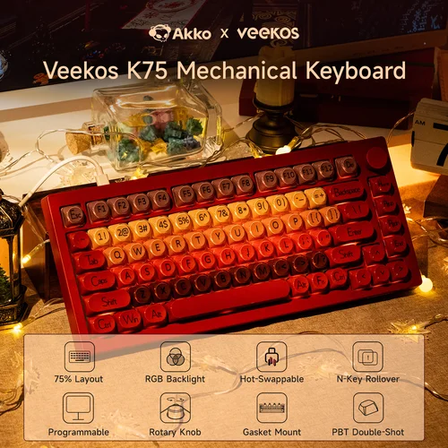 AKKO 5075 X Veekos K75 Teclado mecánico para juegos 75% RGB 3/5 pines Teclado personalizado con cable de intercambio en caliente con junta de perilla