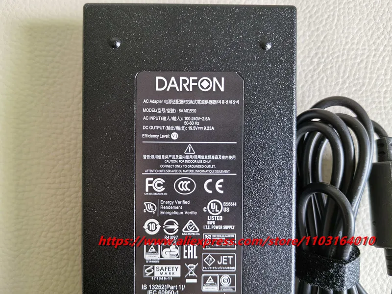 حقيقي DARFON BAA81950 19.5V 9.23A 180W AC محول التيار الكهربائي ل MSI GE75 RAIDER 8SE، GL63 8RE-616XFR GL63 8RE-616X شاحن